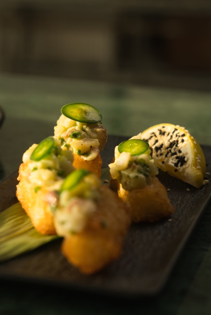 Crispy rice with jalapeño, herbs, and sesame lemon